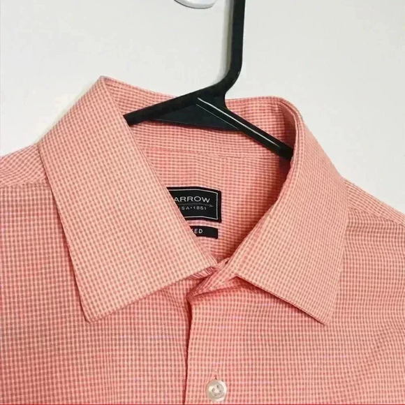 ARROW BUTTON DOWN PEACH GINGHAM LONG SLEEVE DRESS SHIRT MENS NECK SIZE 15 $34 - Picture 5 of 6